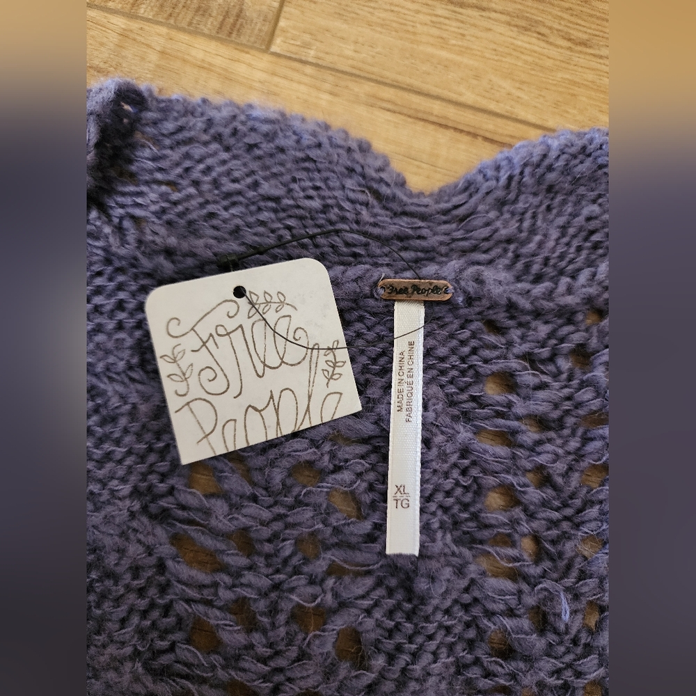 $168 NWT Free People Knit Crochet Bali Dreamer Cardigan XL Wool Alpaca Lavender - Picture 4 of 9